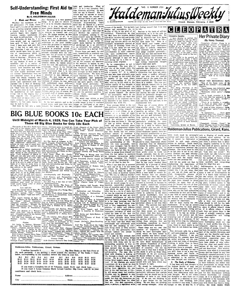 (image for) Haldeman-Julius Weekly, Number 1731, Feb. 2, 1929. - Click Image to Close